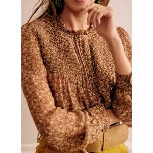 Sézane Mirta Blouse Calanques Flowers Floral Smocked Size 36